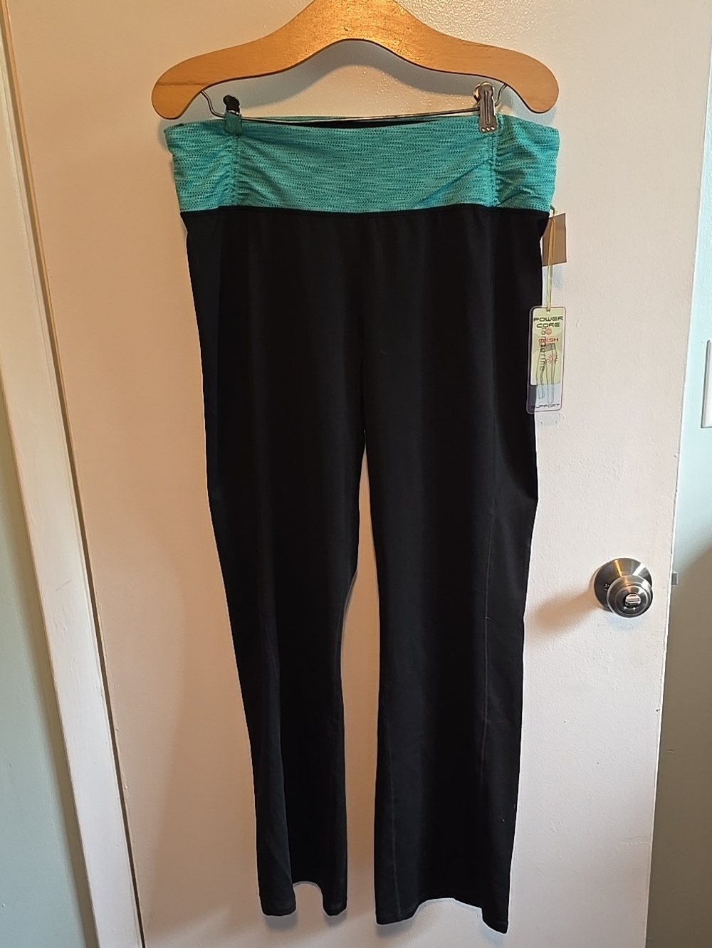 Tangerine Black Leggings with Teal Fold-Over Waist